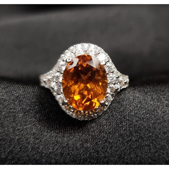 Citrine & CZ Ring Sterling Silver 925 Size 5.5 Elegant JCL China - Picture 2 of 6